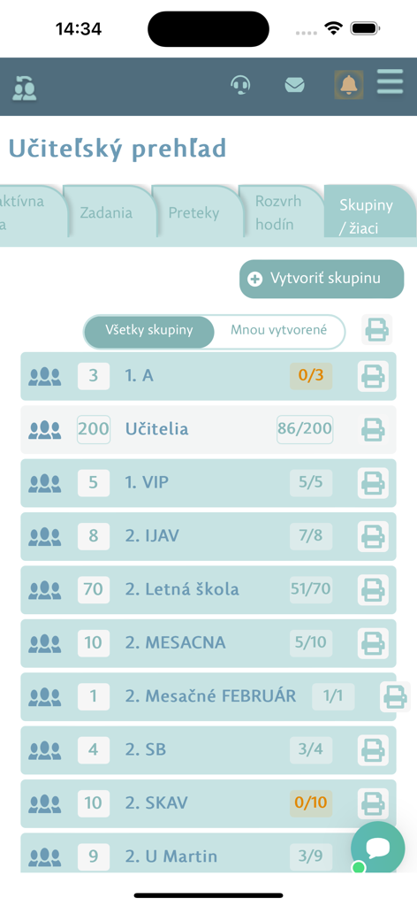 Smartbooks Lehrer-Dashboard-Übersicht mit Schülergruppen und Klassen