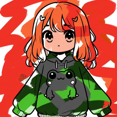 girl wearing frogging sweatshirt