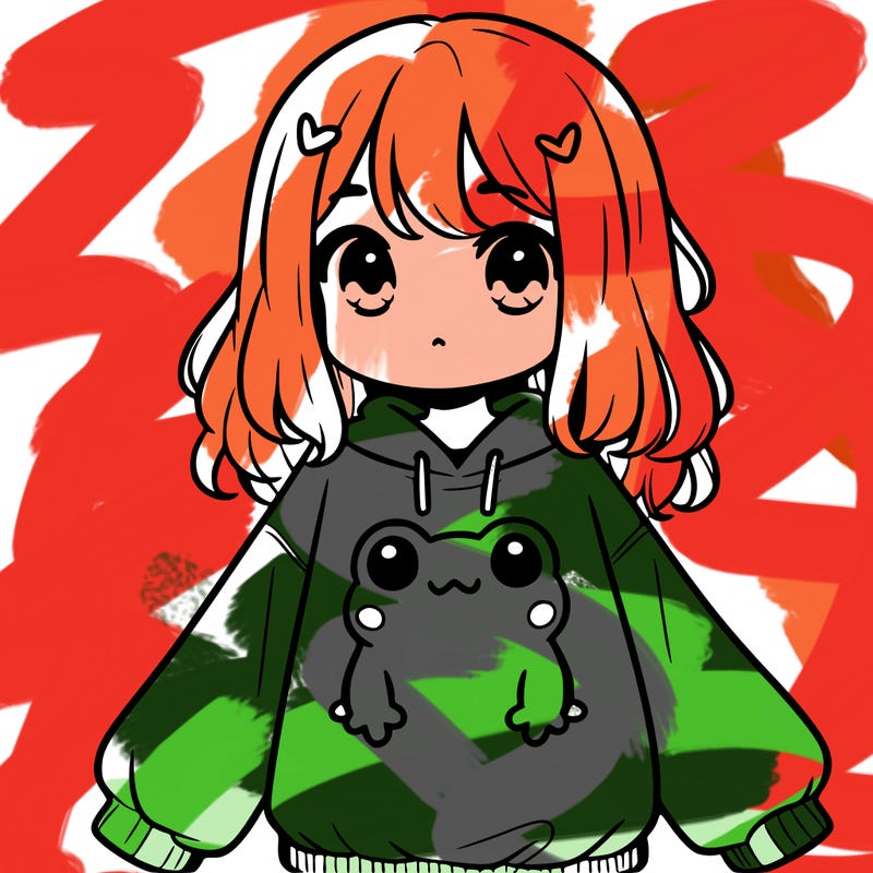 girl wearing frogging sweatshirt