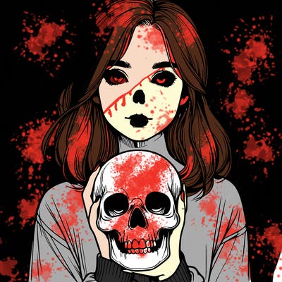 realistic girl holding a skull