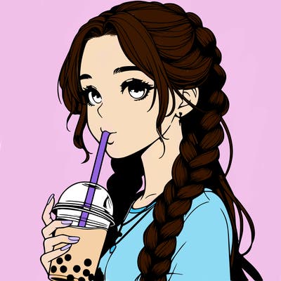 realistic girl with braided hair drinking boba