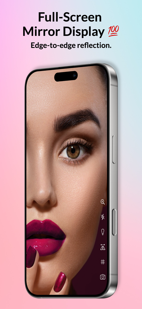 Pocket Mirror: HD Light & Zoom - iPhone-Bildschirm zeigt eine hochauflösende Vollbild-Spiegelung