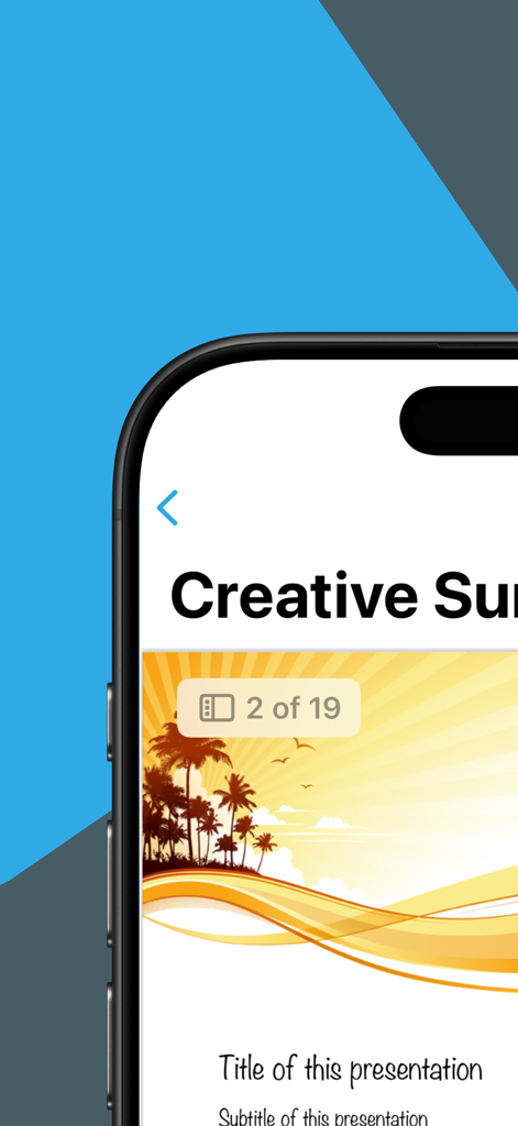 Vista previa de una diapositiva de presentación profesional con temática de verano en la aplicación Keynote Pro