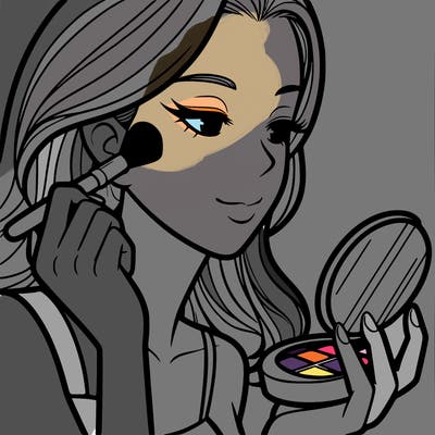 little girl putting on makeup