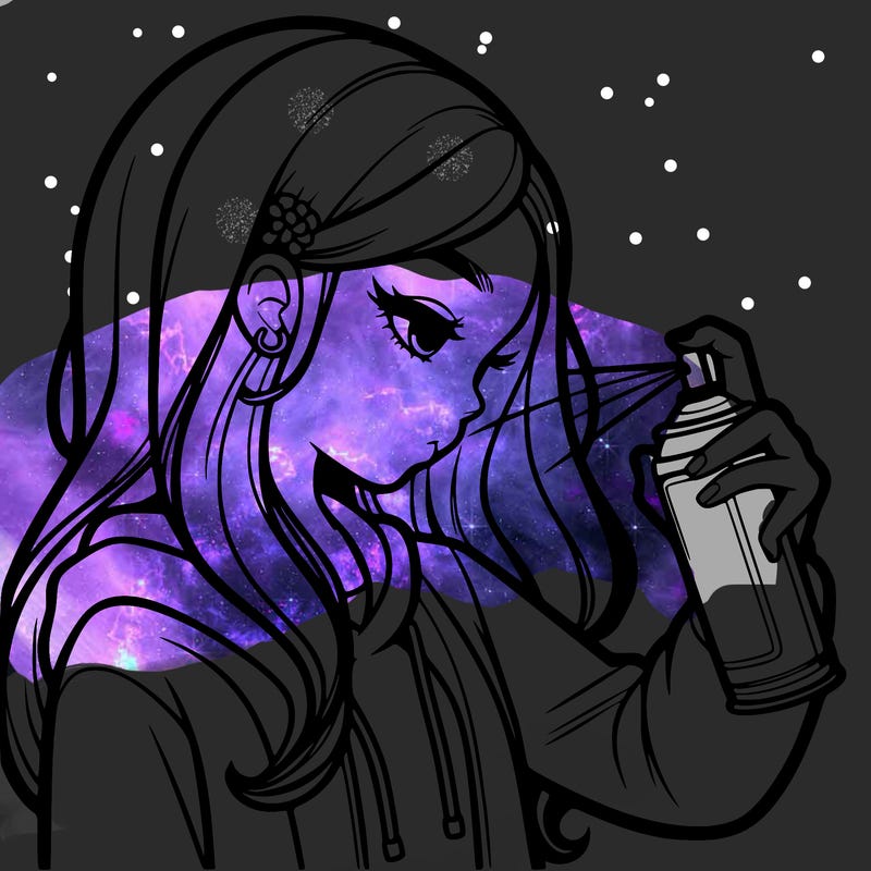 a realistic girl spray painting