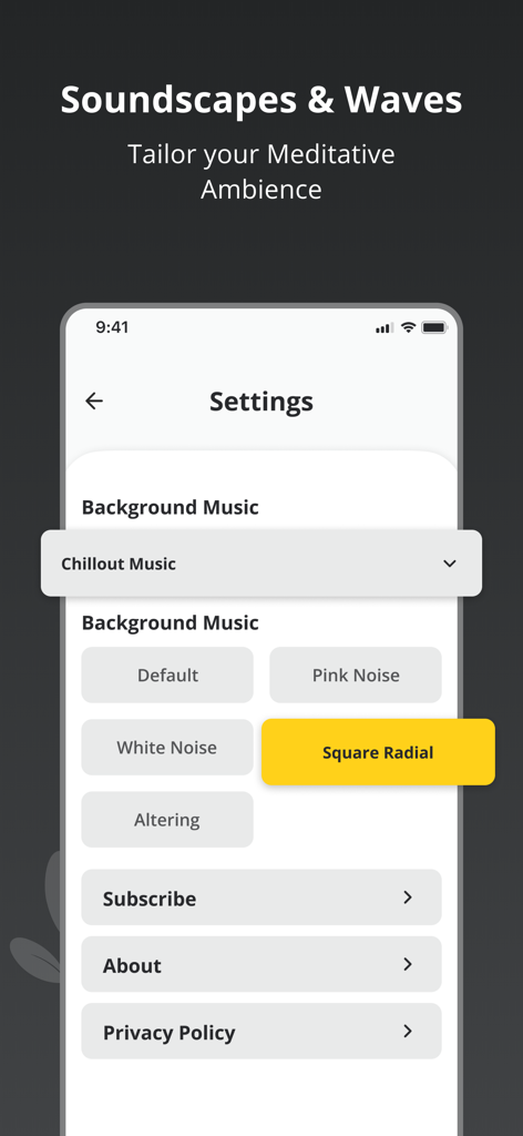 RIFE Frequency Amplifier - RIFEアプリでBGMと周波数波を選択するための設定画面。