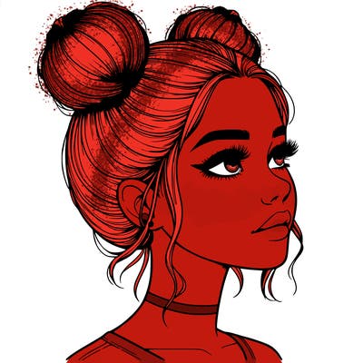 realistic girl with buns on the top of her head