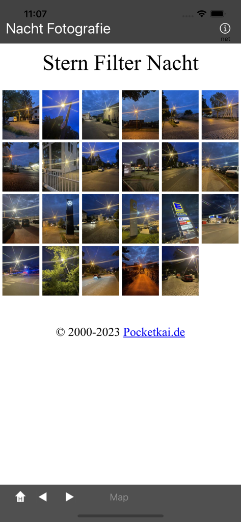 A gallery of photos demonstrating starlight filter effects in night urban settings