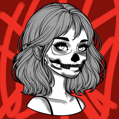 realistic girl with skull