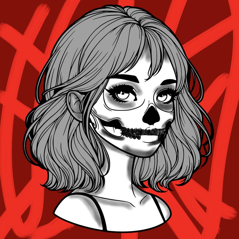 realistic girl with skull