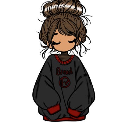 girl with baggy sweatshirt and messy bun
