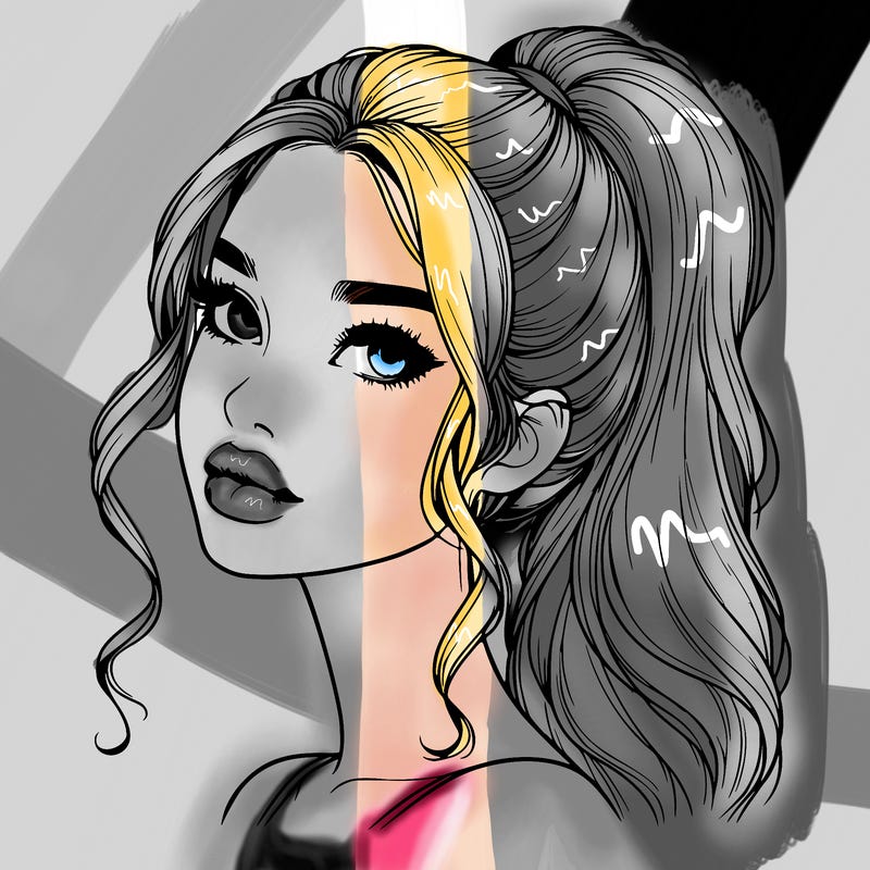 realistic girl with a ponytail on her hair and lips