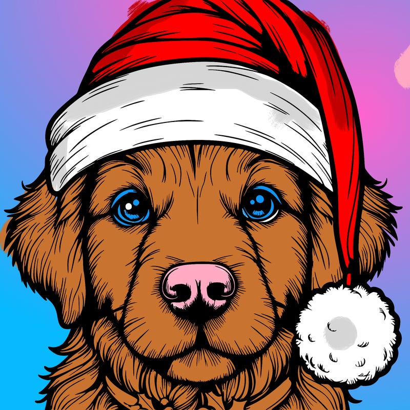 realistic dog with a christmas hat