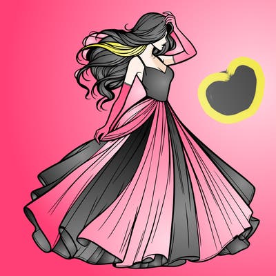 realistic woman with dress flowing in the wind