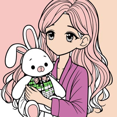 woman holding stuffed bunny