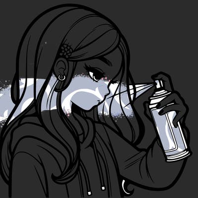 a realistic girl spray painting