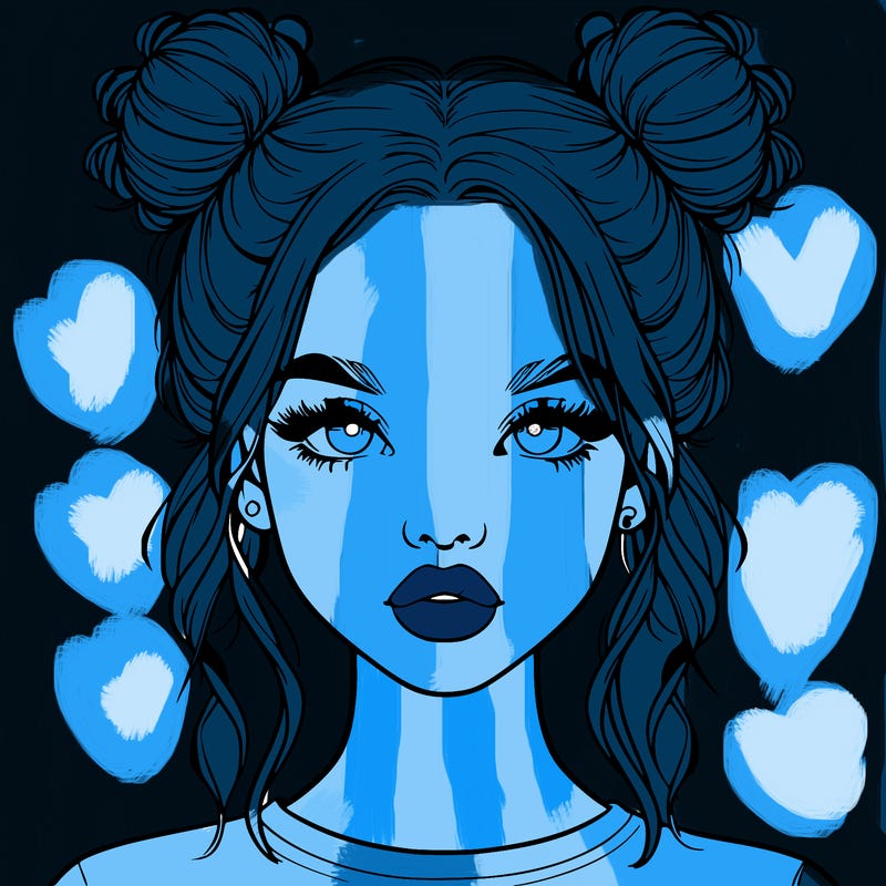 realistic girl with two buns in hair and lips