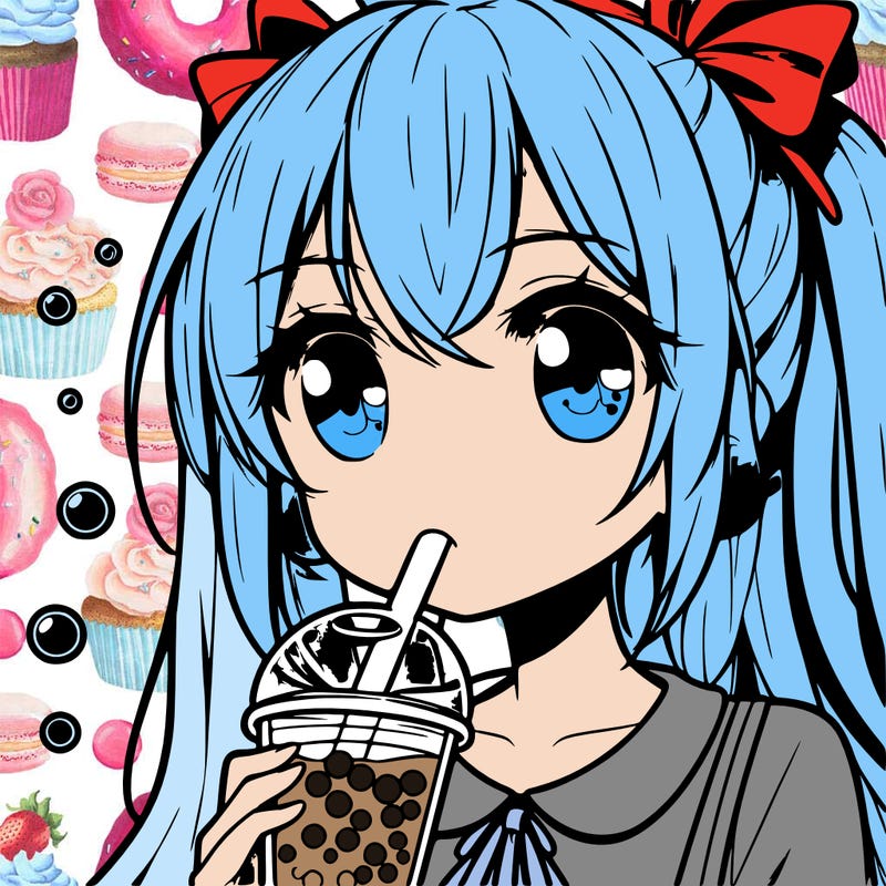 an anime girl drinking a bubble tea