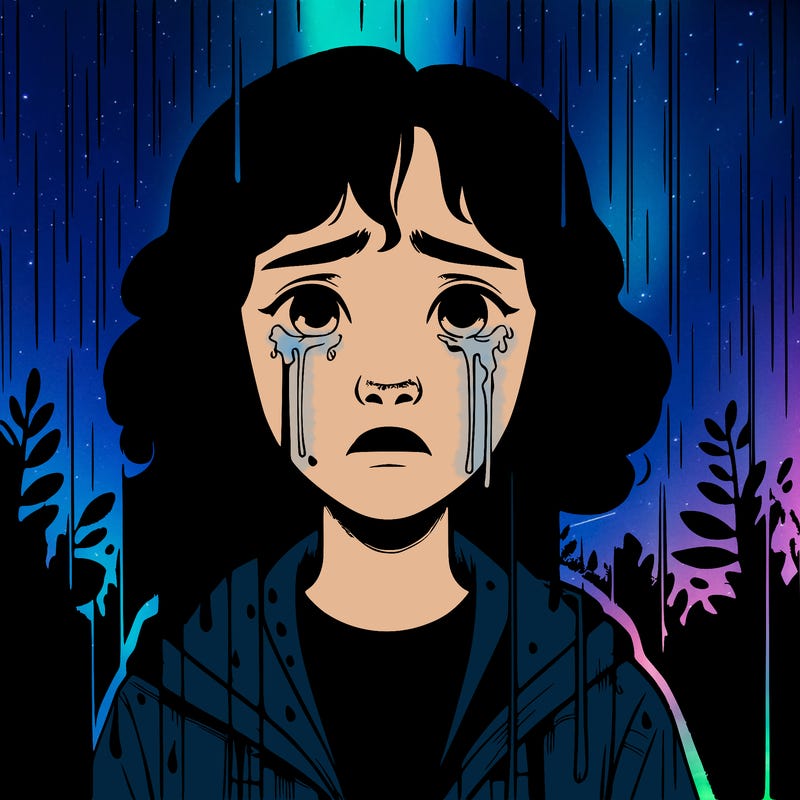 realistic girl in the rain crying