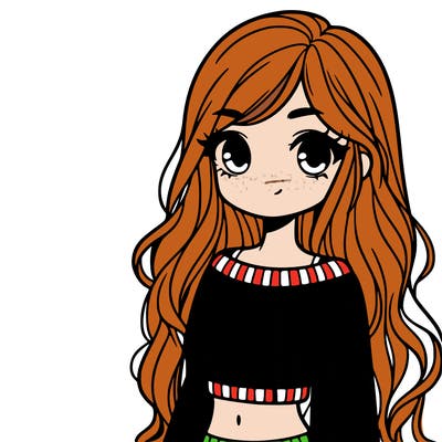 girl with long hair and a crop top with a sweater