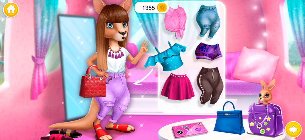 Kangaroo Sydney character choosing outfits and accessories in the Animal Hair Salon Australia beauty game.