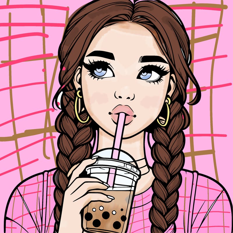 realistic girl with braided hair drinking boba