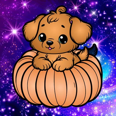 cute little puppy in a pumpkin