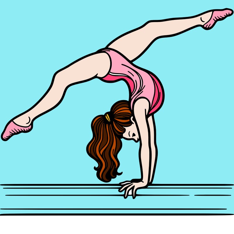 gymnast doing split handstand on a beam