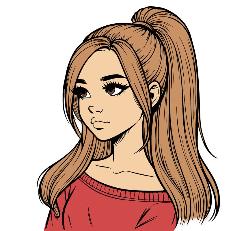 realistic girl with a high ponytail