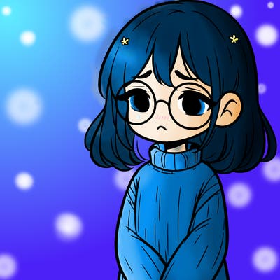 sad girl with glasses in a sweater