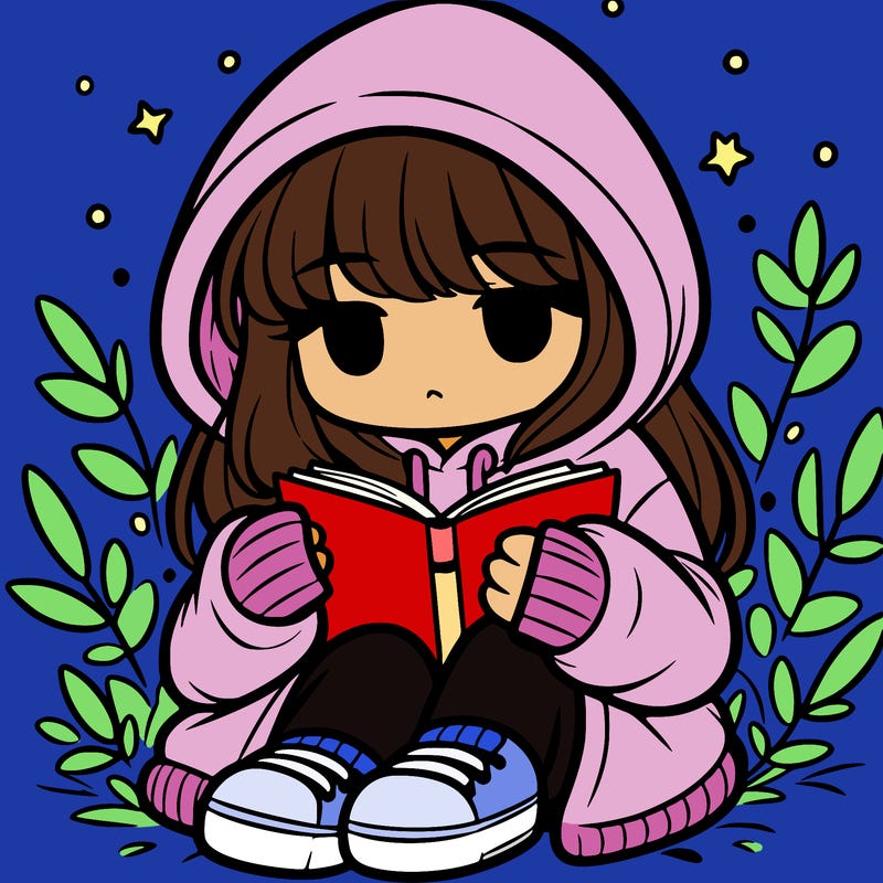 girl in oversized hoodie reading a book