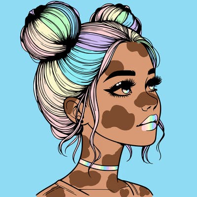 realistic girl with buns on the top of her head