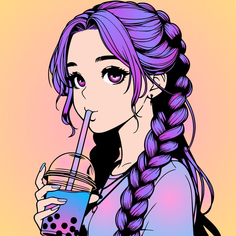 realistic girl with braided hair drinking boba