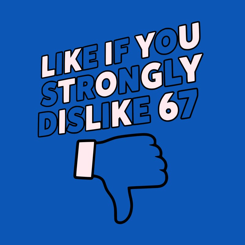 like if you strongly dislike 67