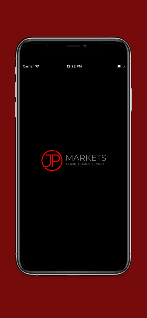 Launch screen of the JP Markets mobile app showing the company logo and tagline