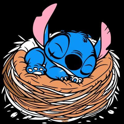 stitch sleeping in a nest