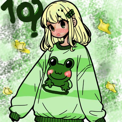 girl wearing frogging sweatshirt