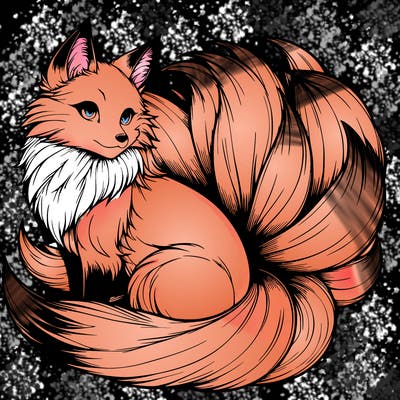realistic detailed 9 tailed anime fox