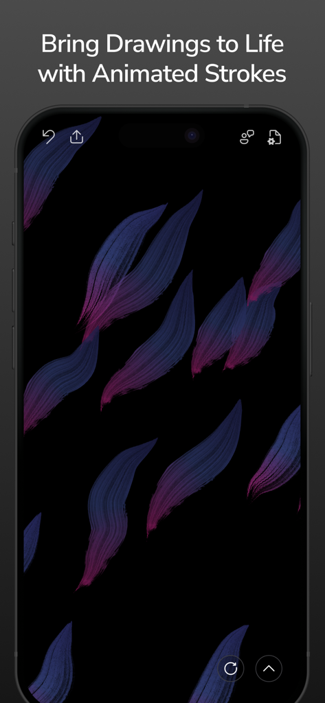 Flowpaper app interface showing animated fluid brush strokes on an iPhone
