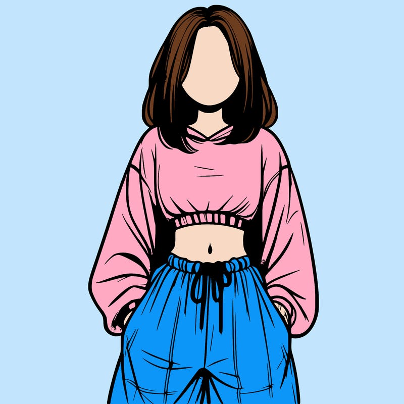 realistic girl faceless with baggy pants and a crop top