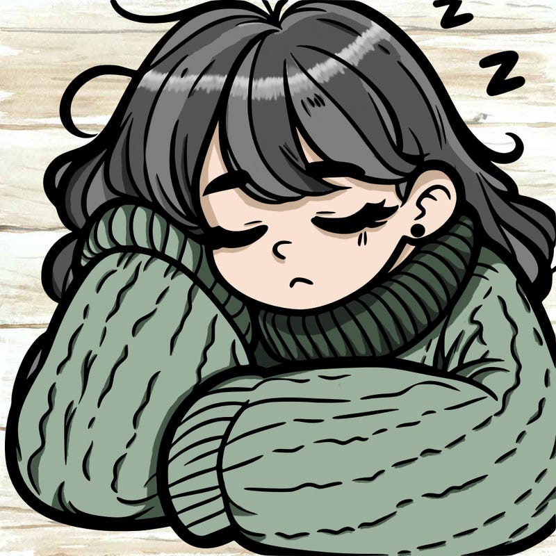 a sleepy teen girl in a big sweater