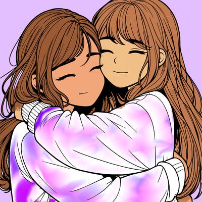 realistic two girls hugging