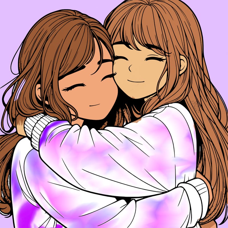 realistic two girls hugging