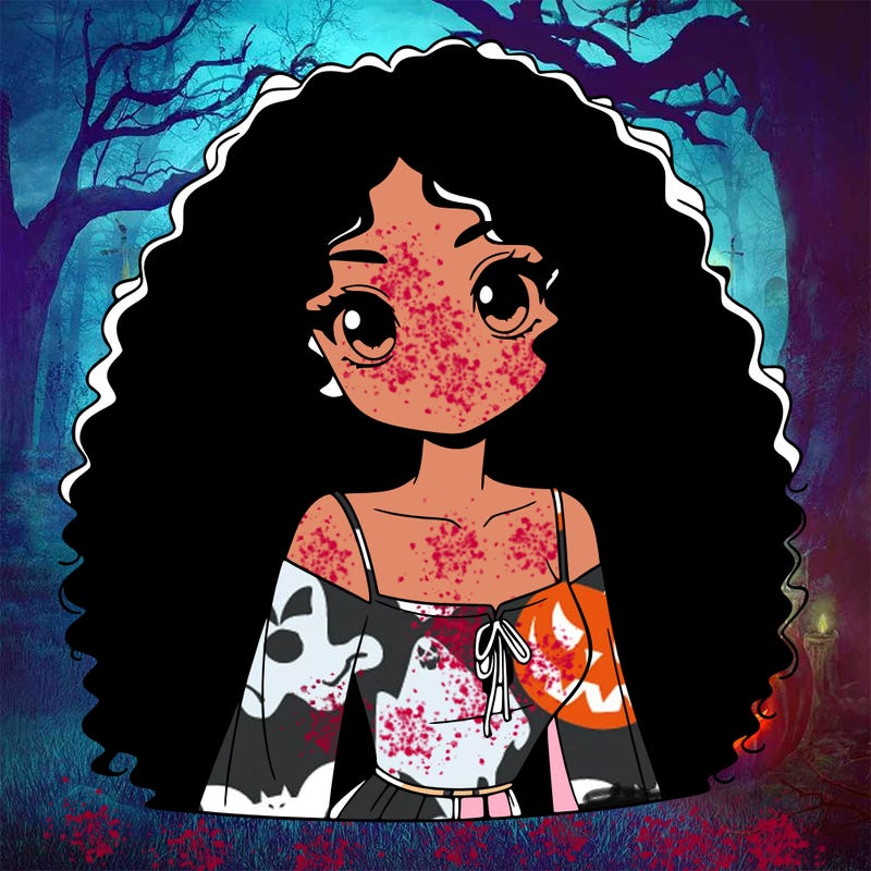 a black anime girl with long afro hair