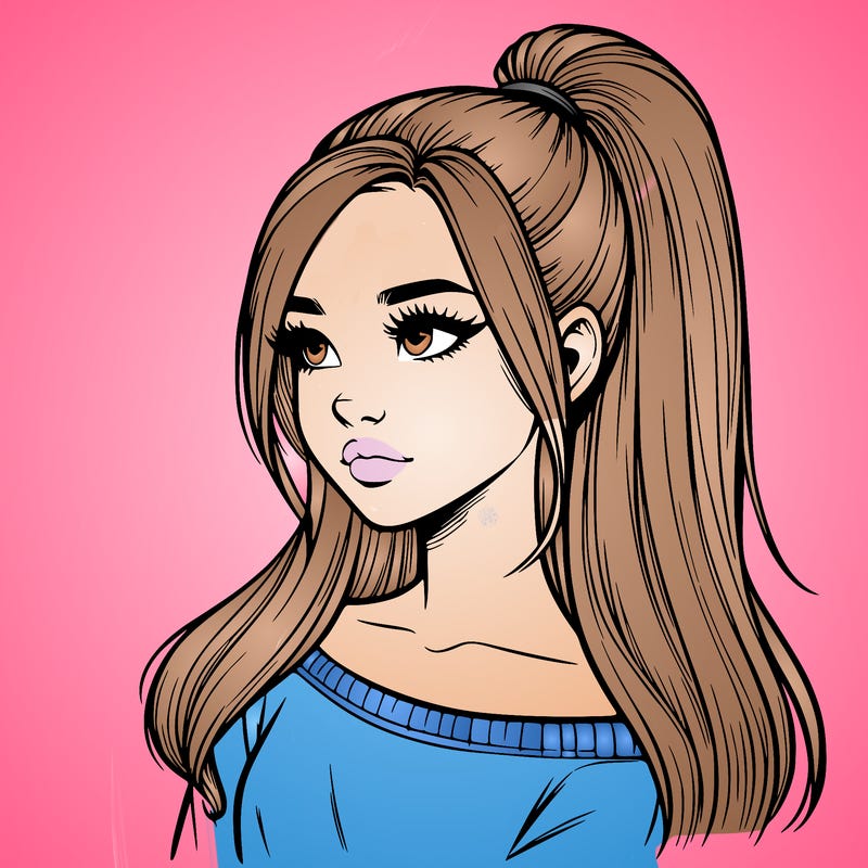 realistic girl with a high ponytail
