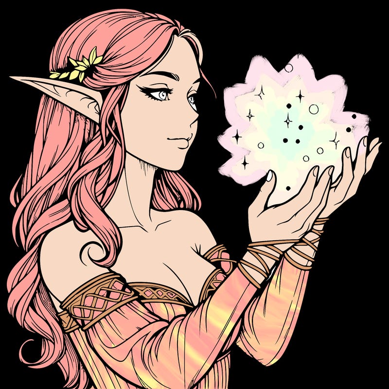 realistic elf girl doing magic
