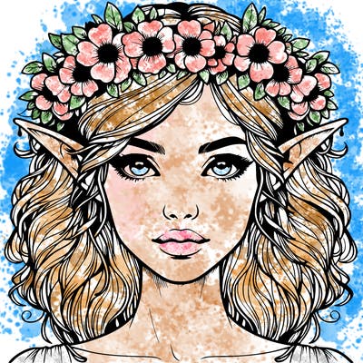 realistic female elf with flower crown