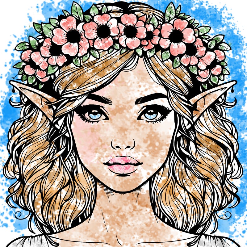 realistic female elf with flower crown