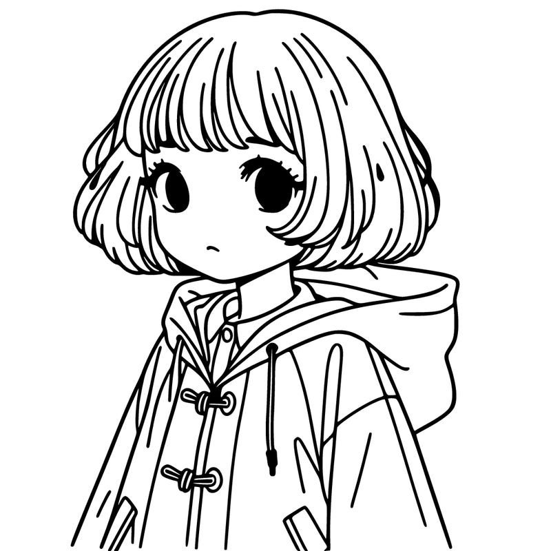 girl in raincoat with short hair