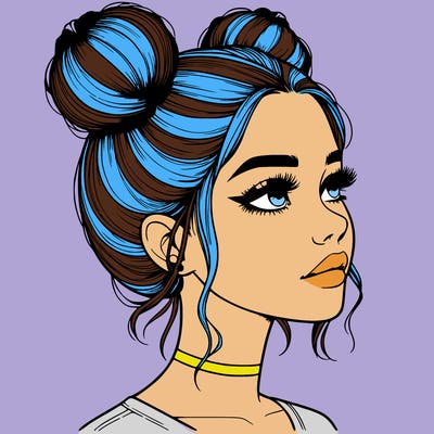 realistic girl with buns on the top of her head